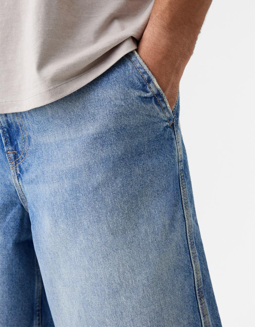 Denim skater bermuda-Gewassen blauw-5
