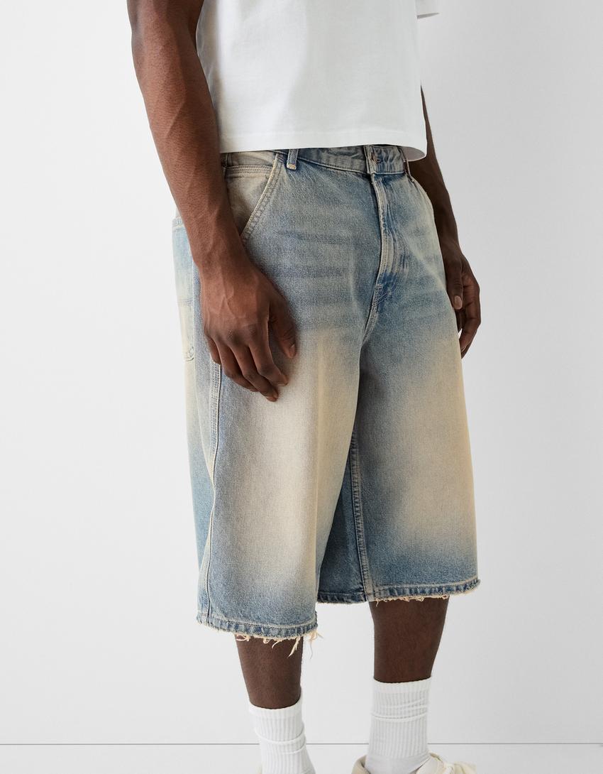 Denim skater bermuda-Gewassen blauw-3