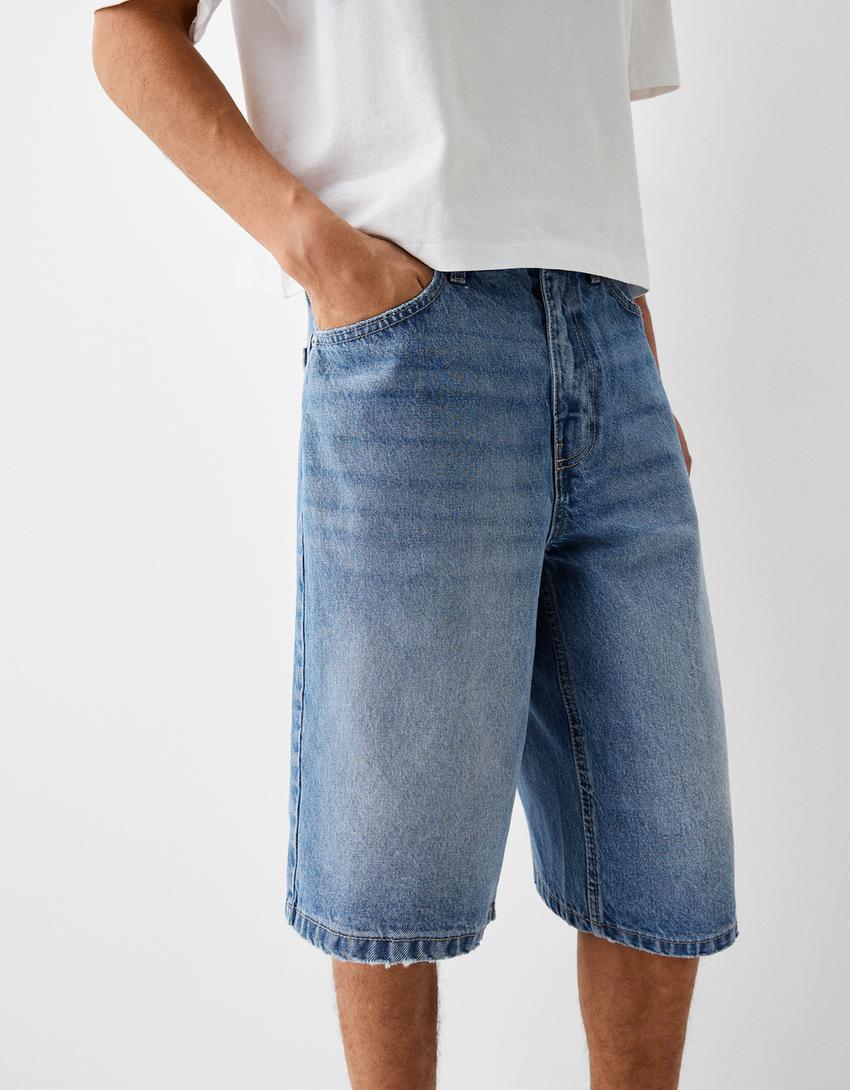 Calções bermuda denim baggy-Azul lavado-3