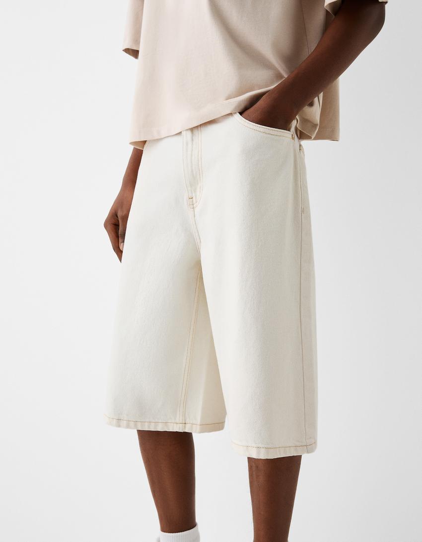 Calções bermuda denim baggy-Cru-3