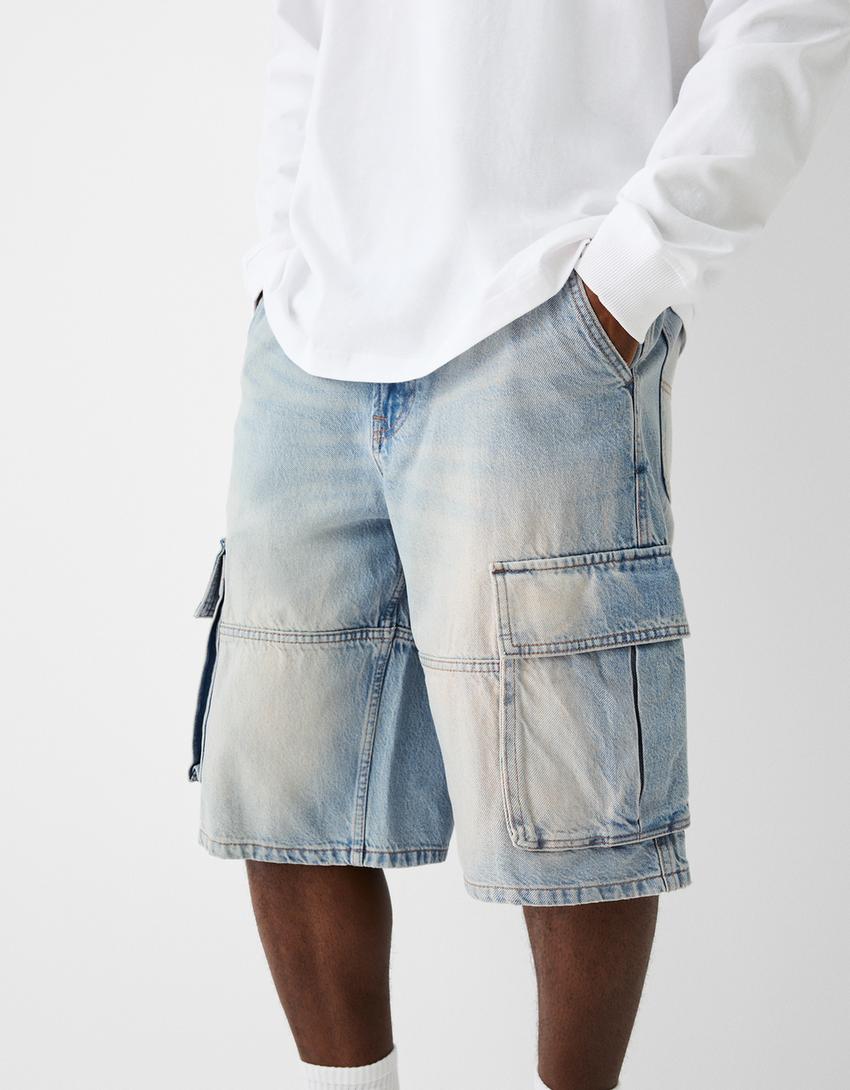 شورت برمودا كارغو دنيم واسع-أزرق فاتح-3