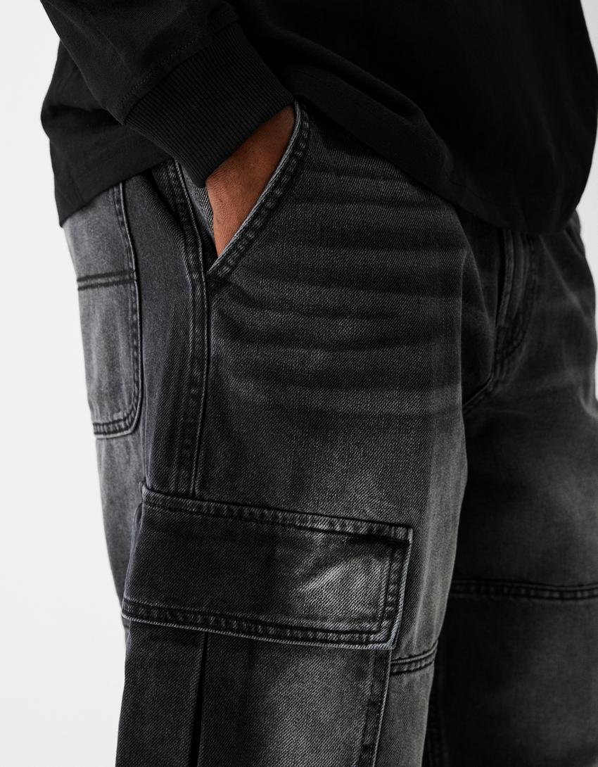 شورت برمودا كارغو دنيم واسع-أسود-5