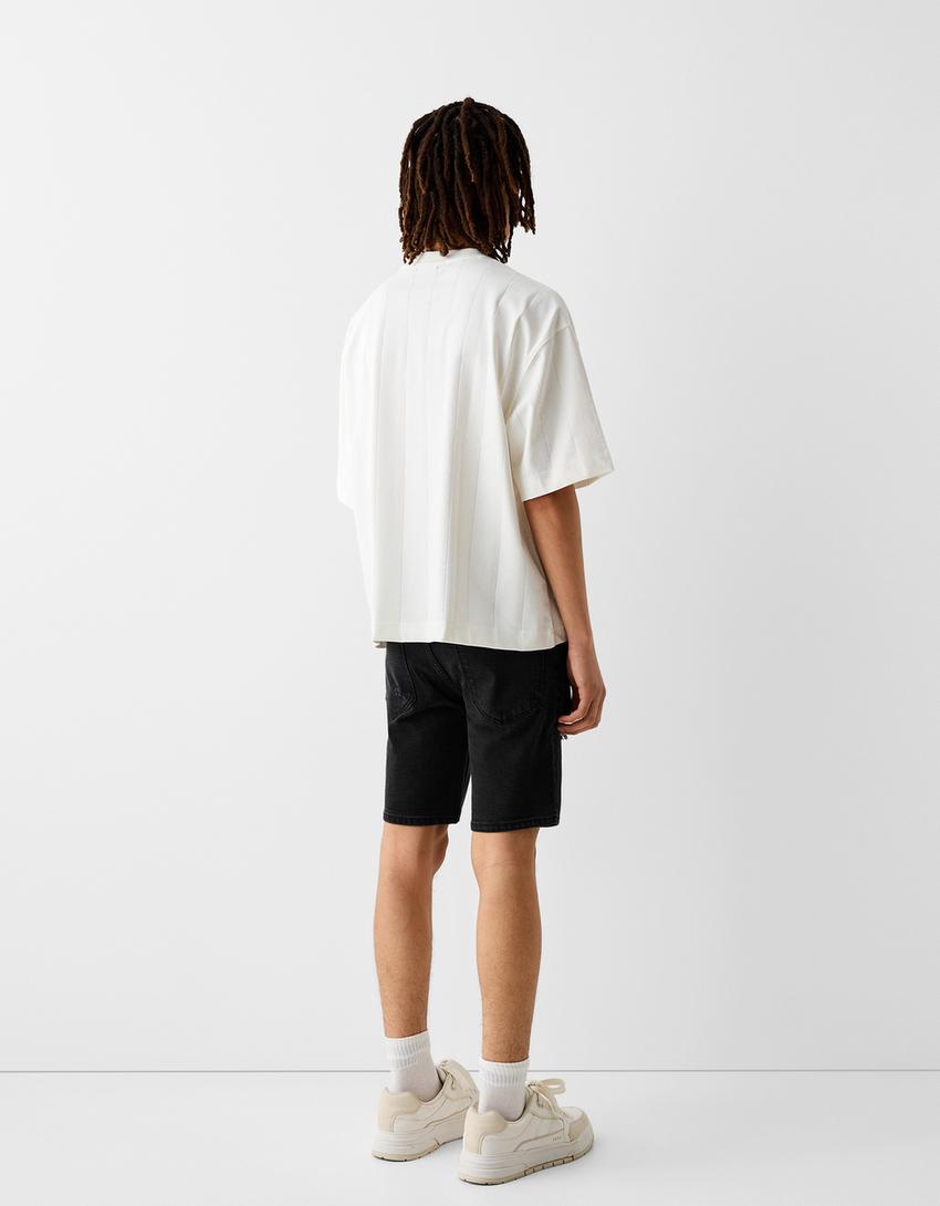 Calções bermuda de ganga com rasgões-Preto-2