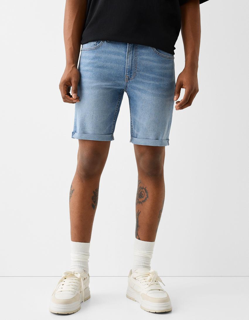 Bermuda denim retroussé-Bleu lavé-1