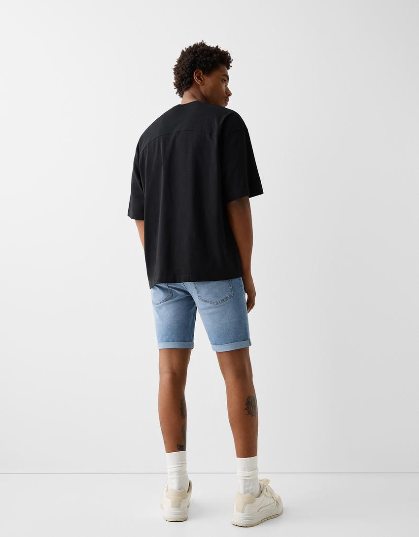 Bermuda denim retroussé-Bleu lavé-2