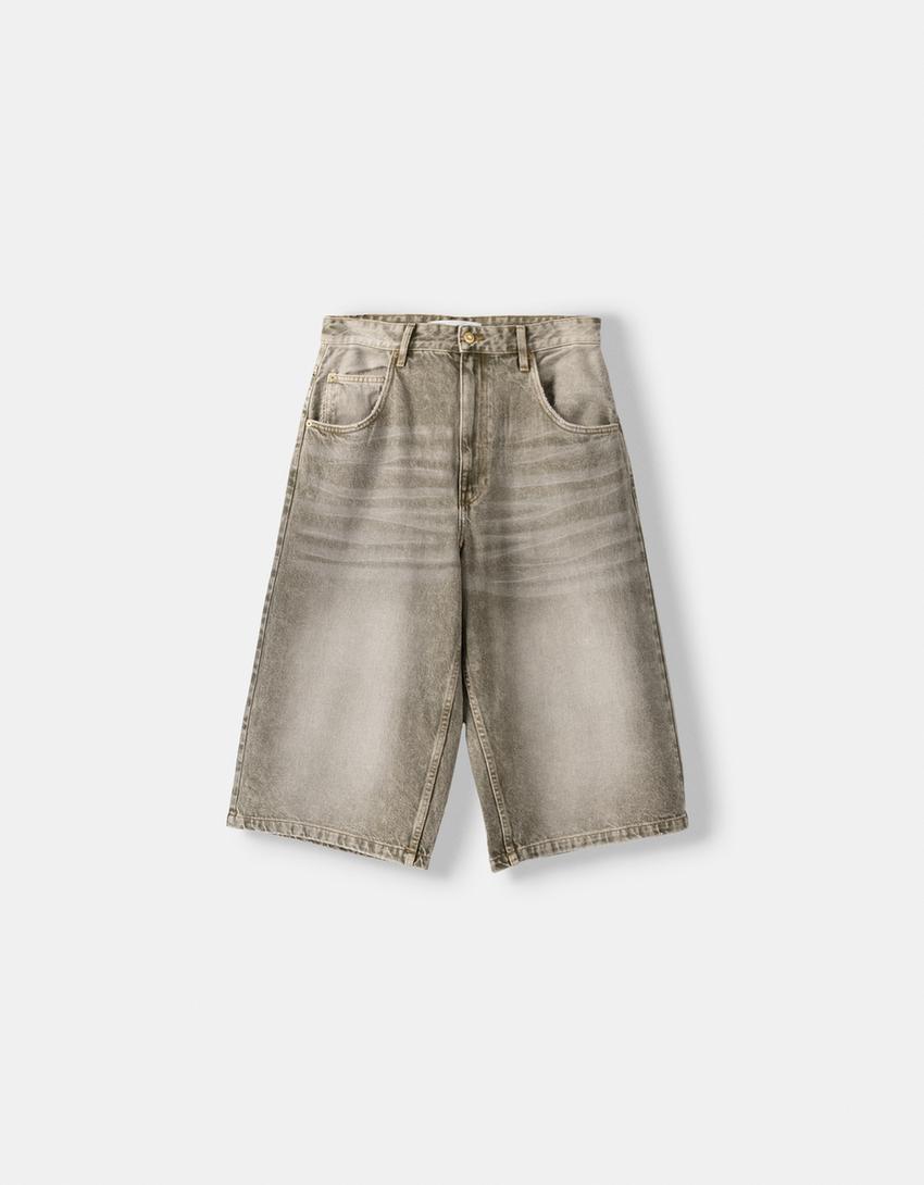 Calções bermuda denim super baggy-Verde-5