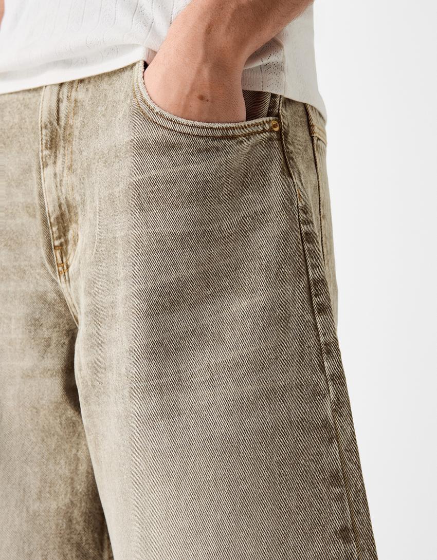 Calções bermuda denim super baggy-Verde-6