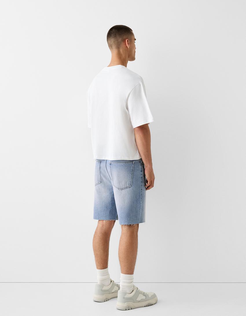 Calções bermuda denim straight 90's-Azul lavado-1