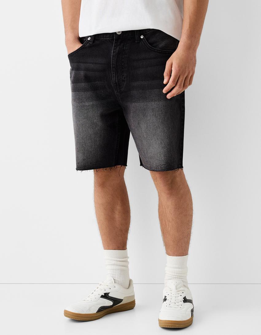 Calções bermuda denim straight 90's-Preto-0