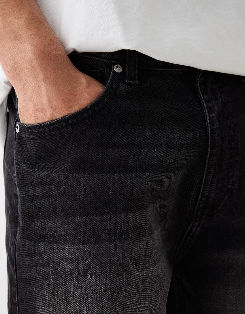 Calções bermuda denim straight 90's-Preto-6