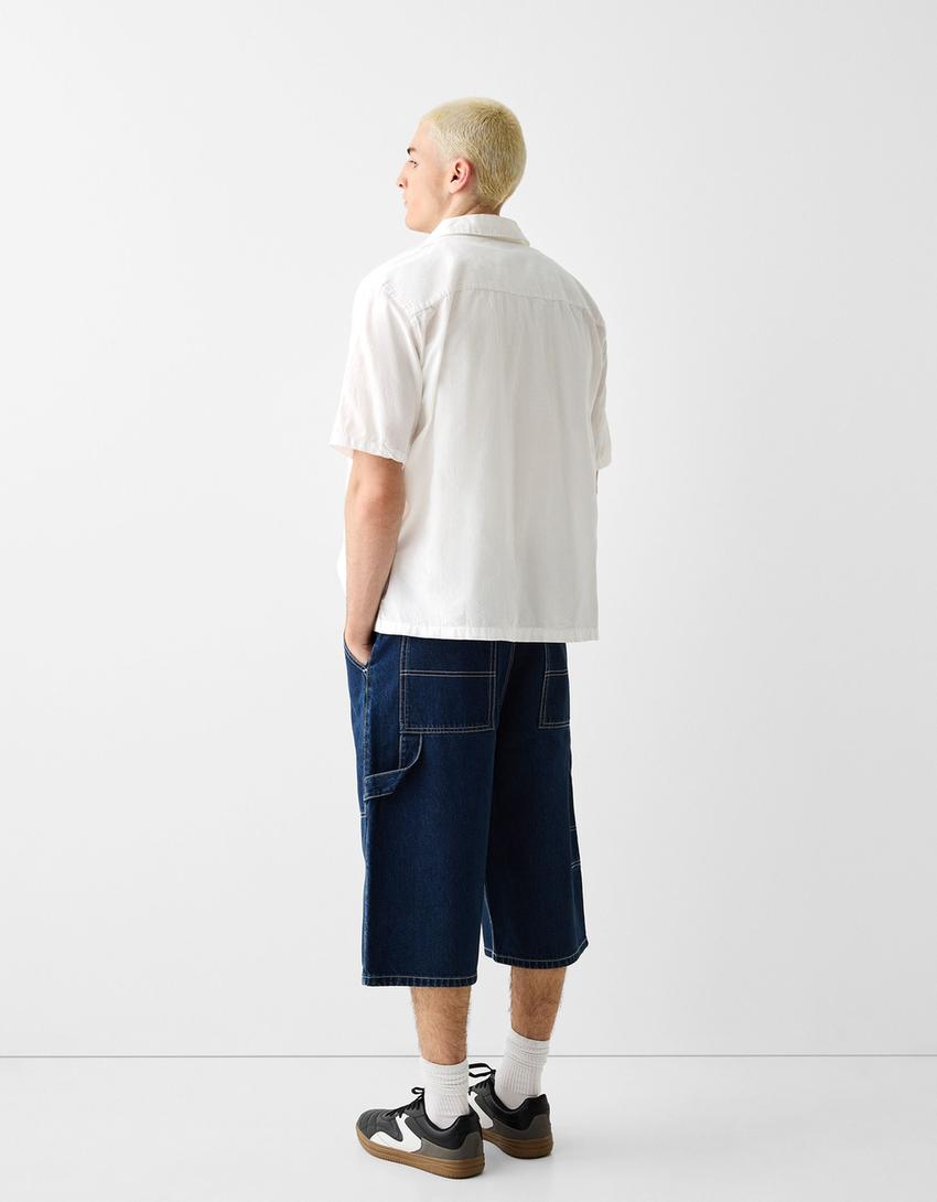 Calções bermuda denim baggy carpinteiro-Azul lavado-1