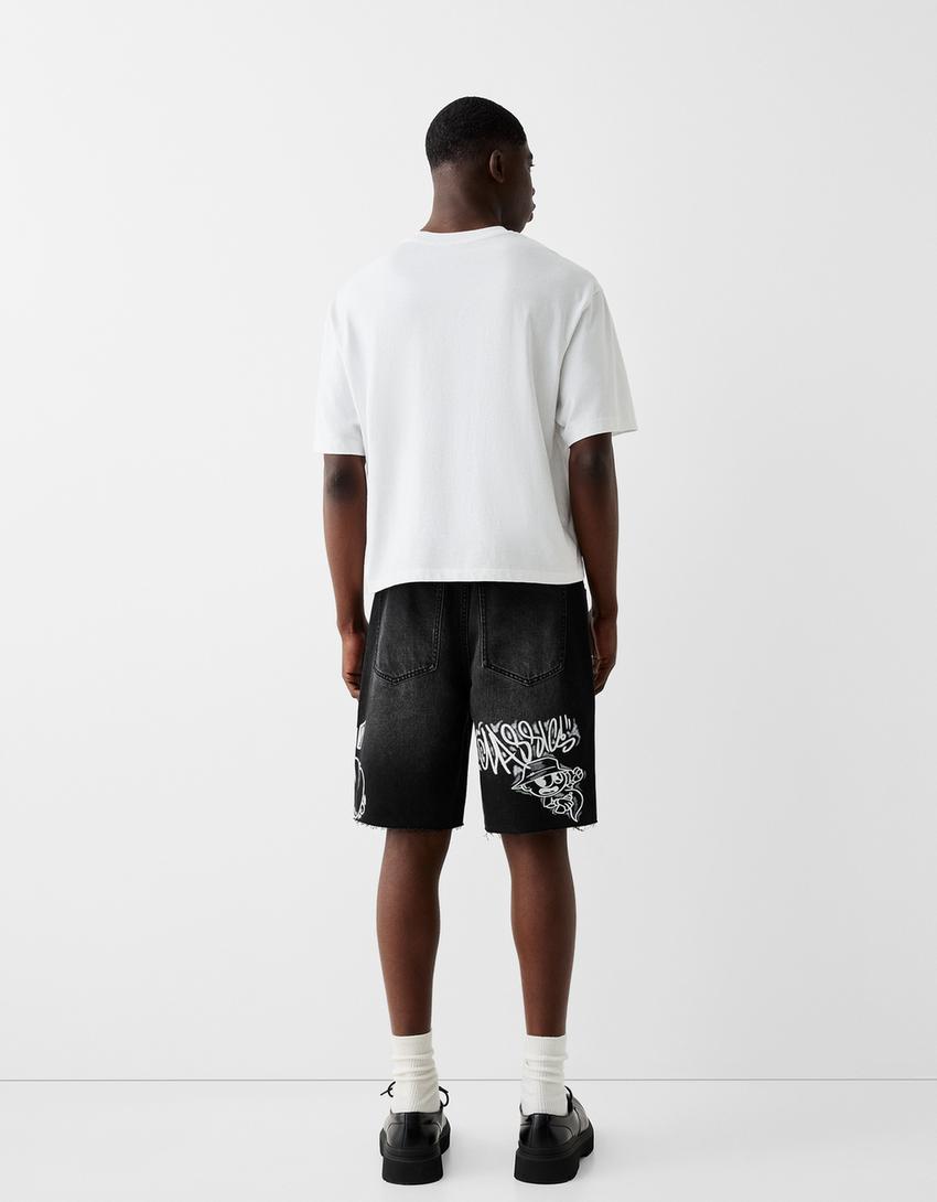 شورت برمودا دنيم بطبعة-أسود-2