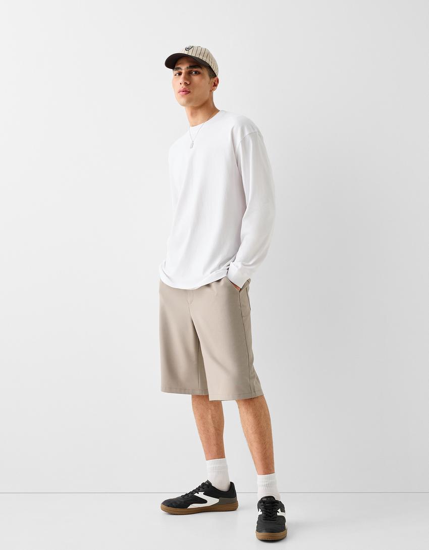 Wide fit tailored Bermuda shorts-Sand-0