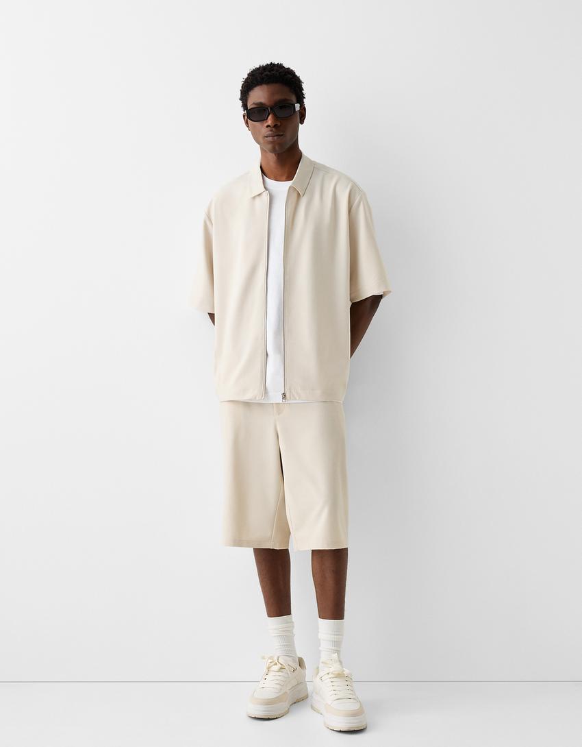 Wide fit tailored Bermuda shorts-Sand-4