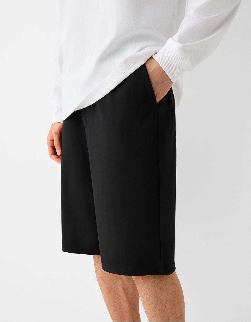 Wide fit tailored Bermuda shorts-Black-3
