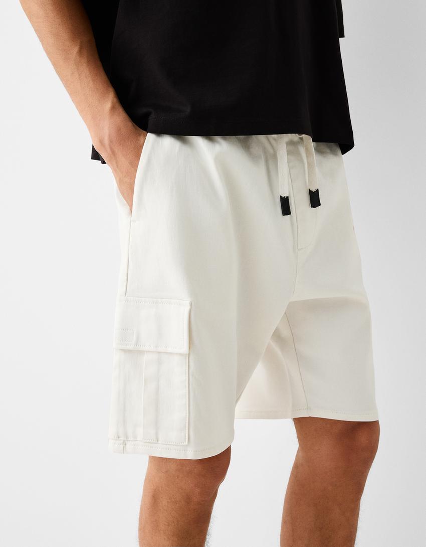 Calções bermuda jogger cargo soft-Gelo-3