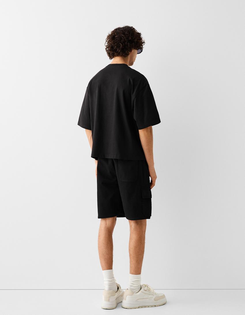 Calções bermuda jogger cargo soft-Preto-2