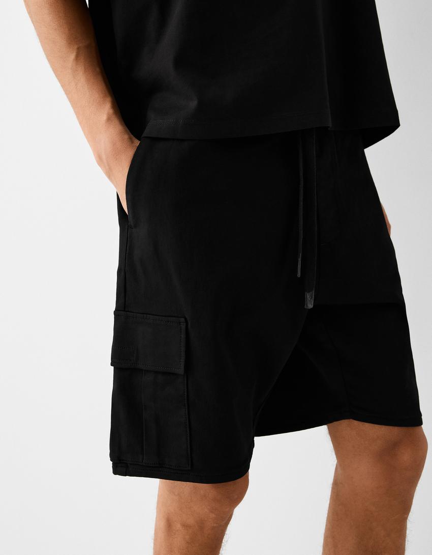 Calções bermuda jogger cargo soft-Preto-3