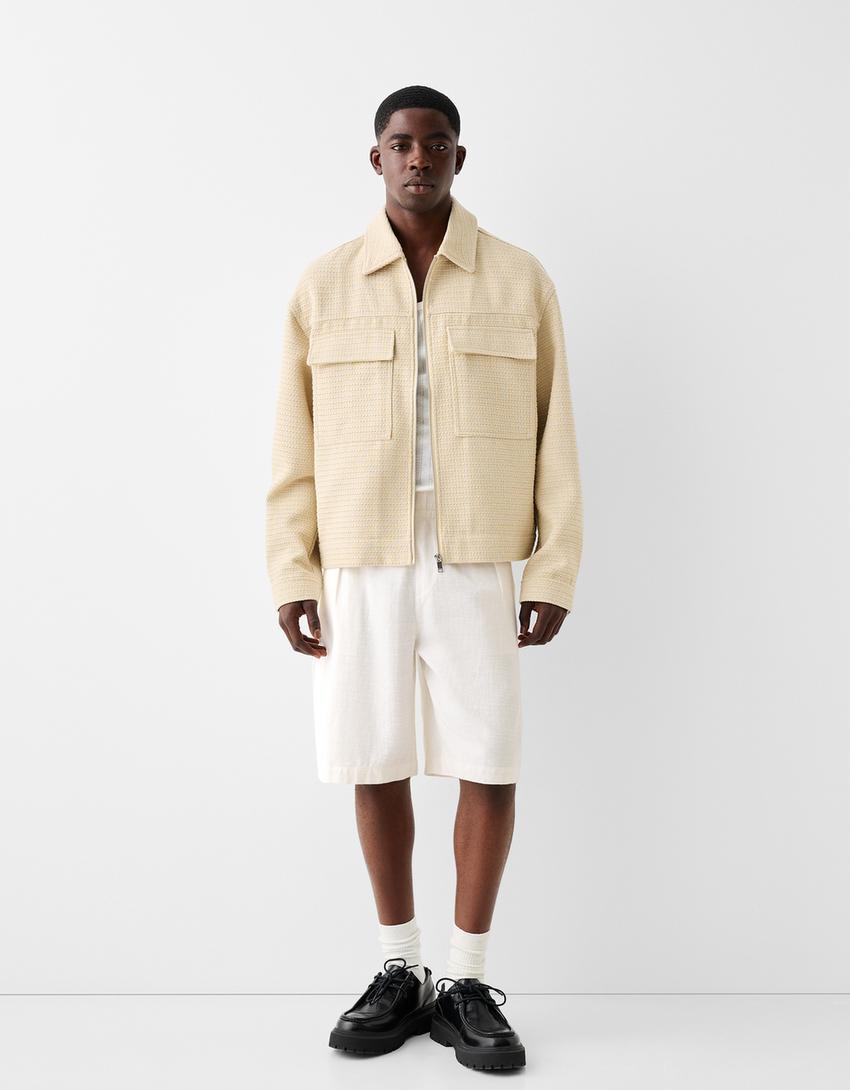 Rustic jogger Bermuda shorts-Off white-3