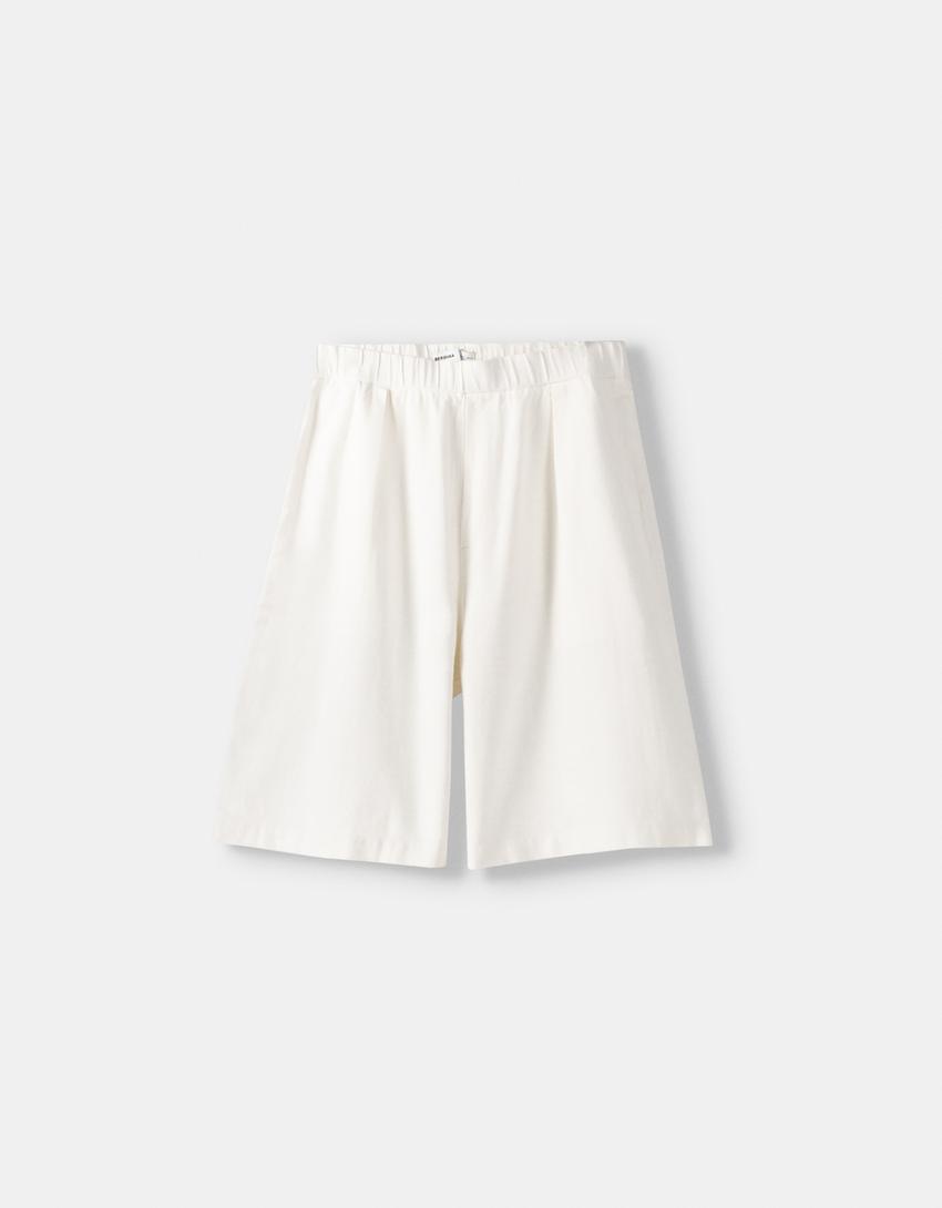 Rustieke jogging bermuda-Gebroken Wit-4