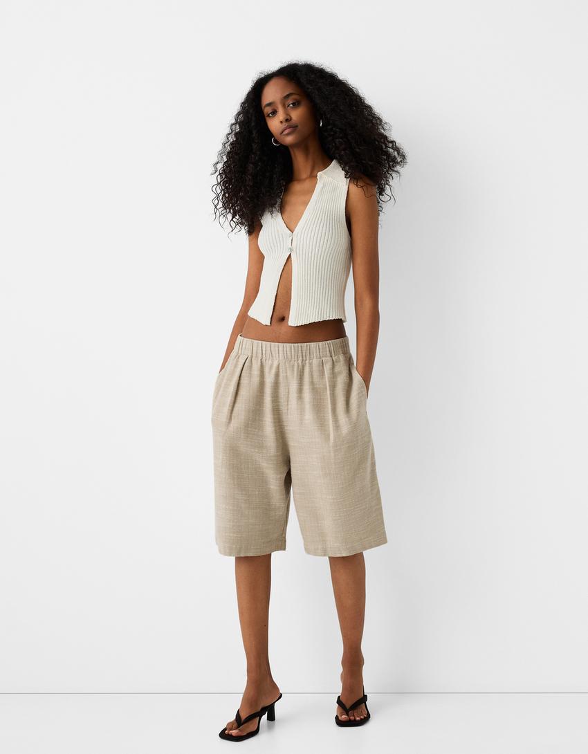 Rustic jogger Bermuda shorts-Sand-4