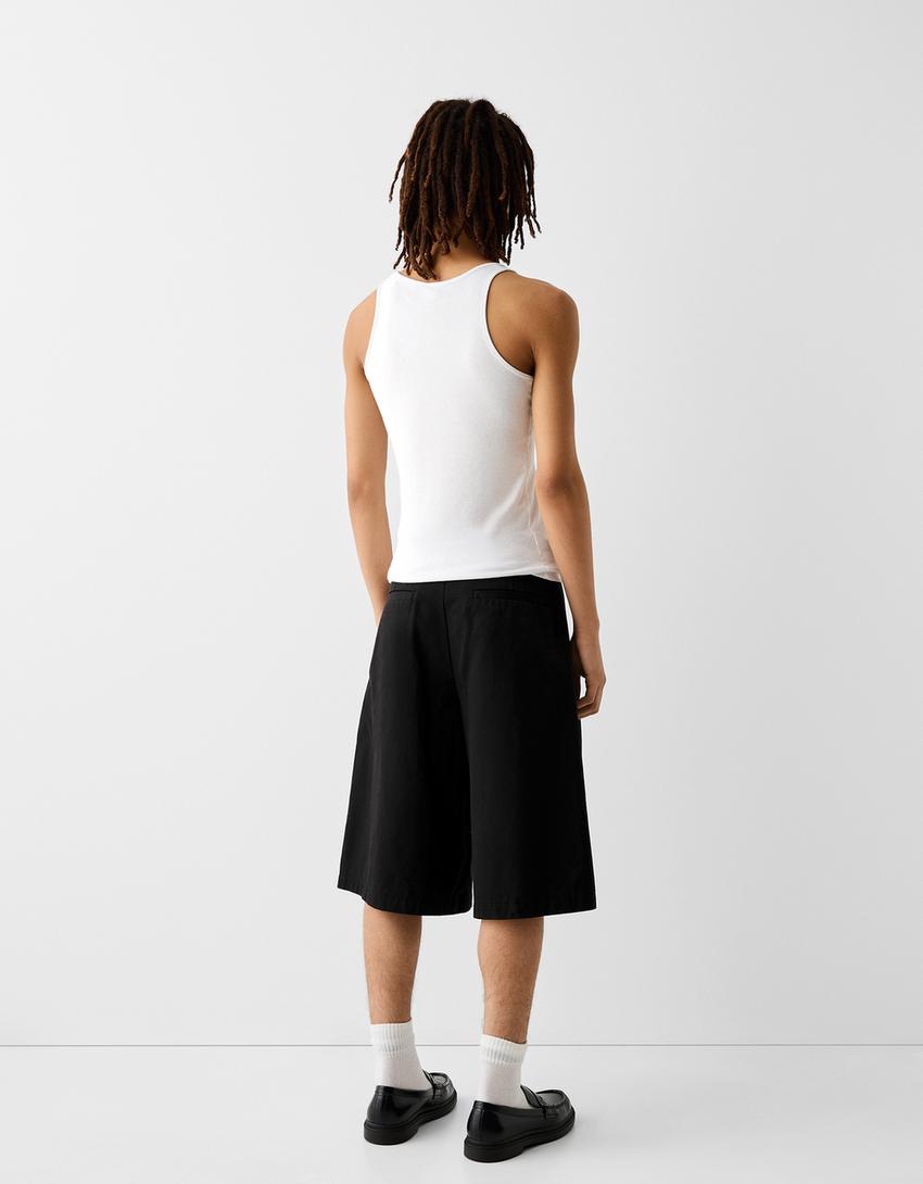 Bermuda wide coton plis devant-Noir-2
