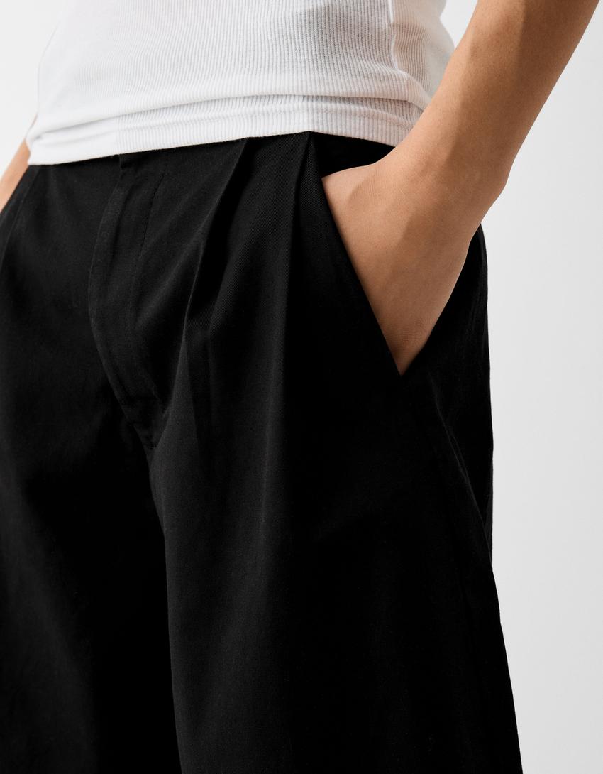 Bermuda wide coton plis devant-Noir-5