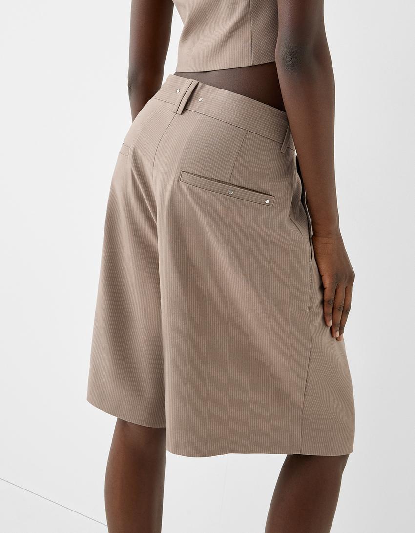 Bermuda tailoring rayures tennis-Taupe-2