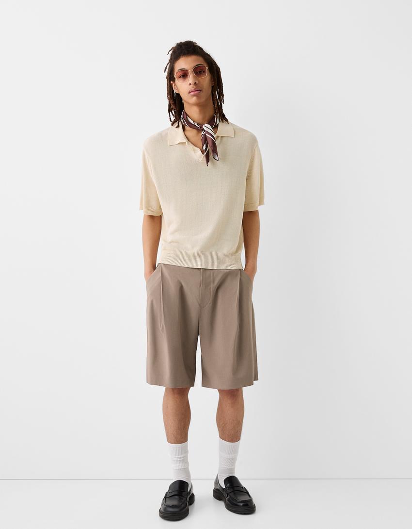 Bermuda tailoring rayures tennis-Taupe-0