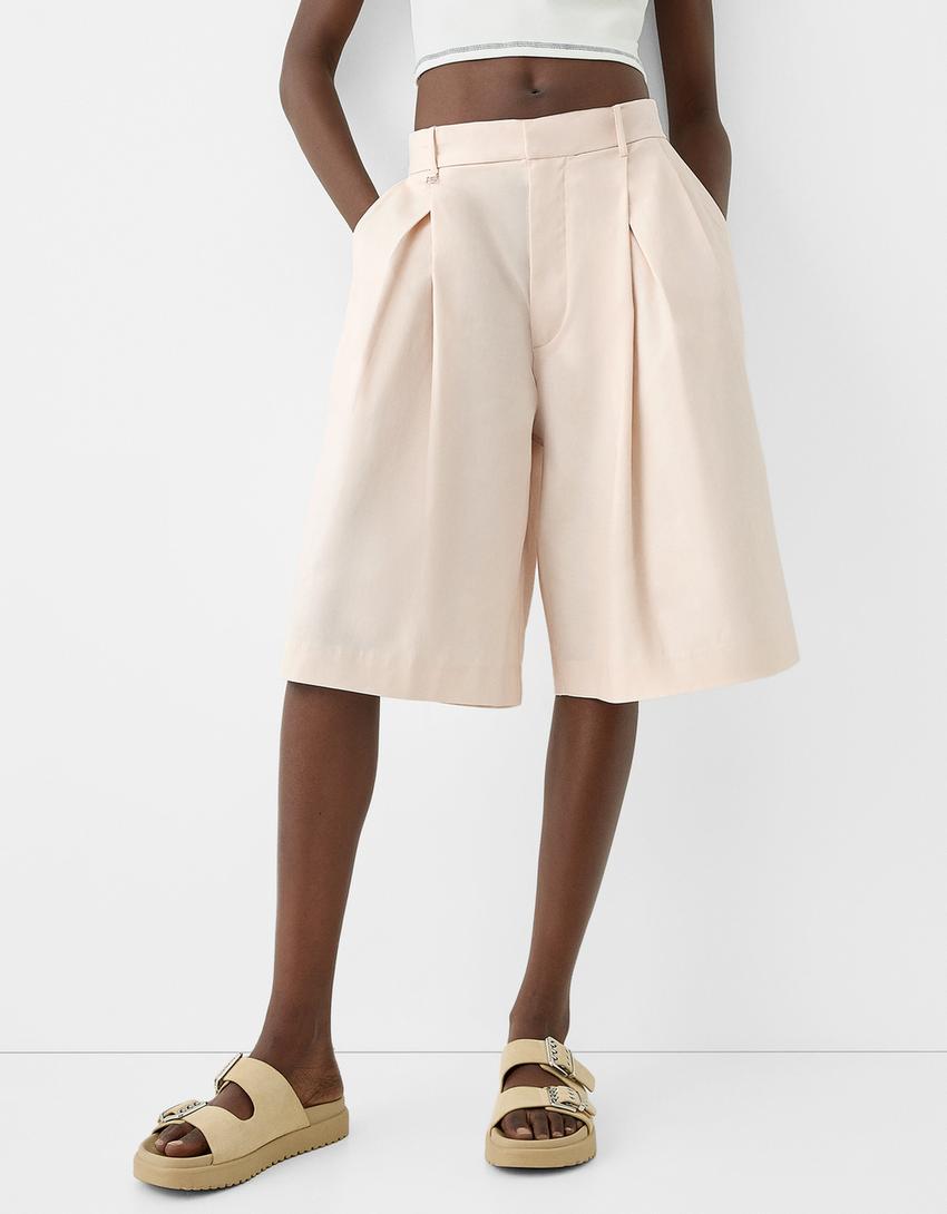 Bermuda wide leg pinces-Écru-0