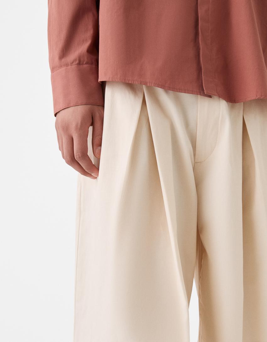 Bermuda wide leg pinces-Écru-3