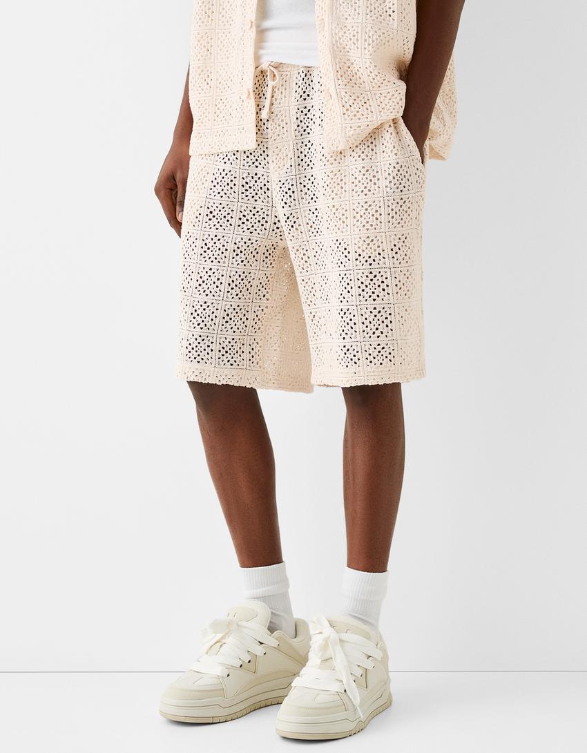 Bermuda texturé crochet-Écru-1