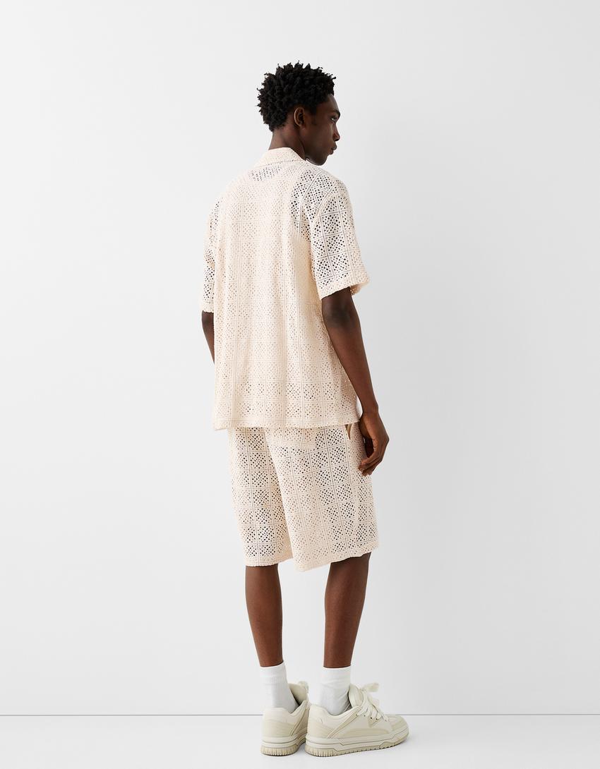 Bermuda texturé crochet-Écru-2