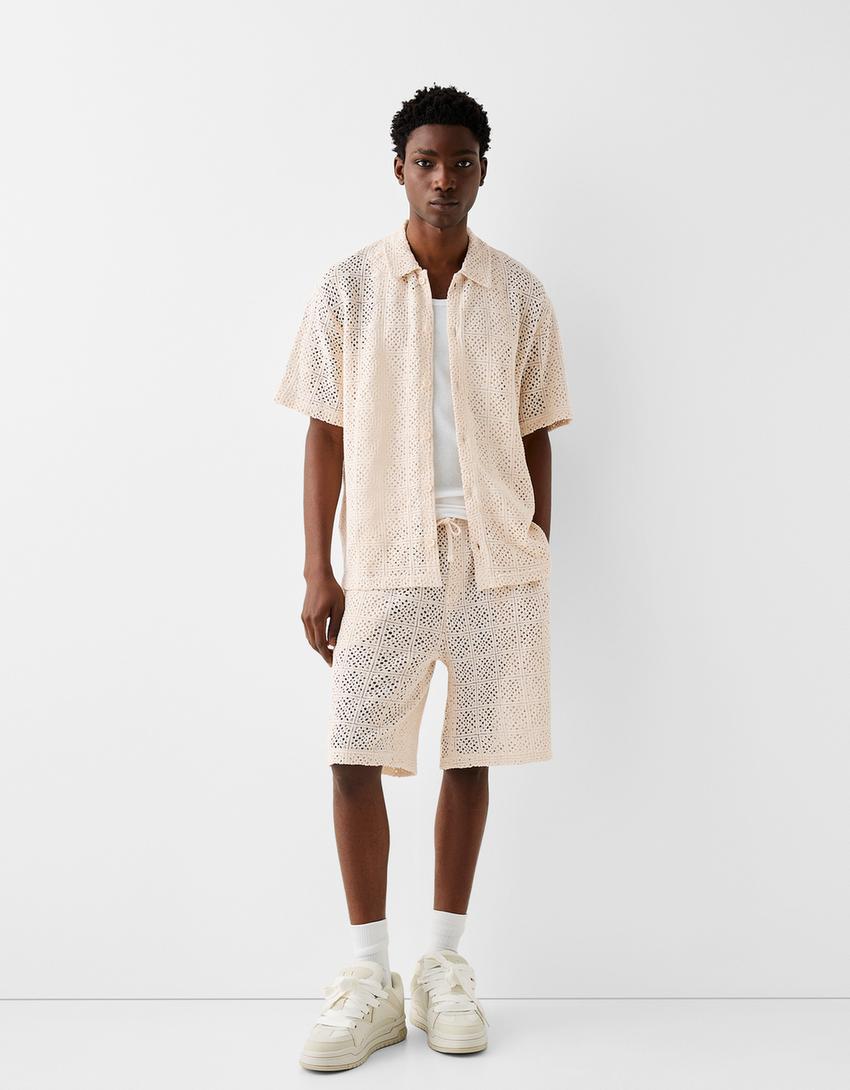 Bermuda texturé crochet-Écru-0