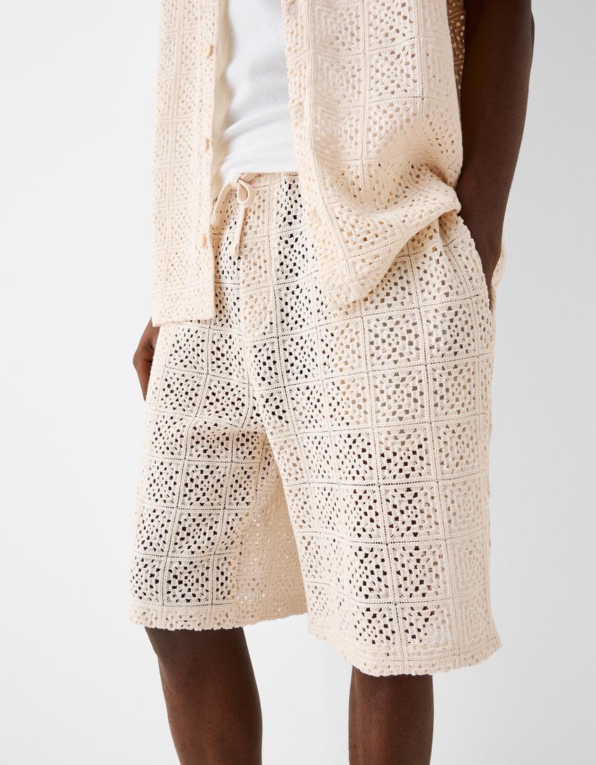 Bermuda texturé crochet-Écru-3