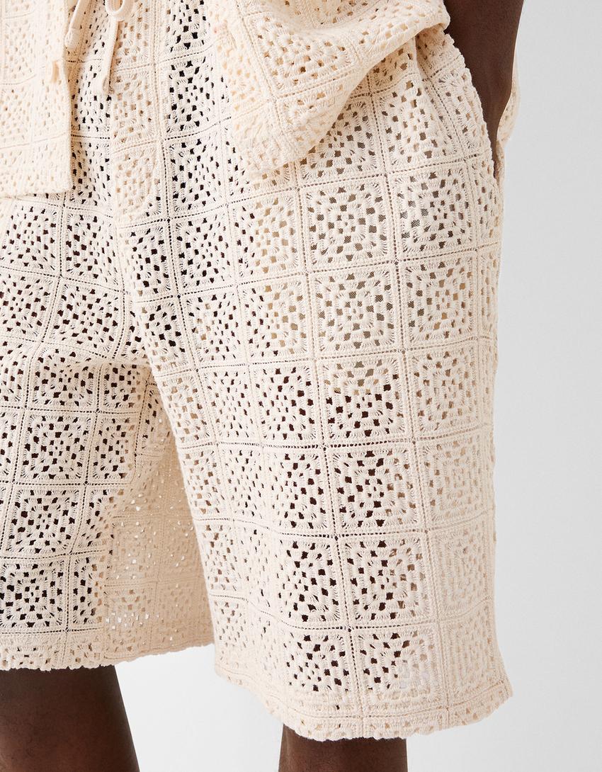 Bermuda texturé crochet-Écru-5