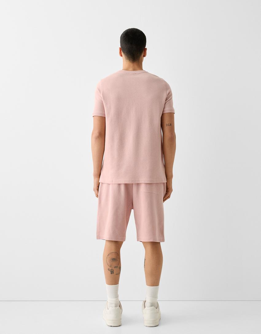 Bermuda relaxed fit molleton texturé-Rose-2