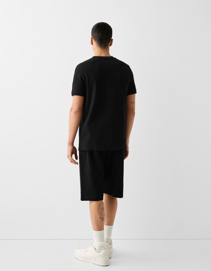Bermuda relaxed fit molleton texturé-Noir-2