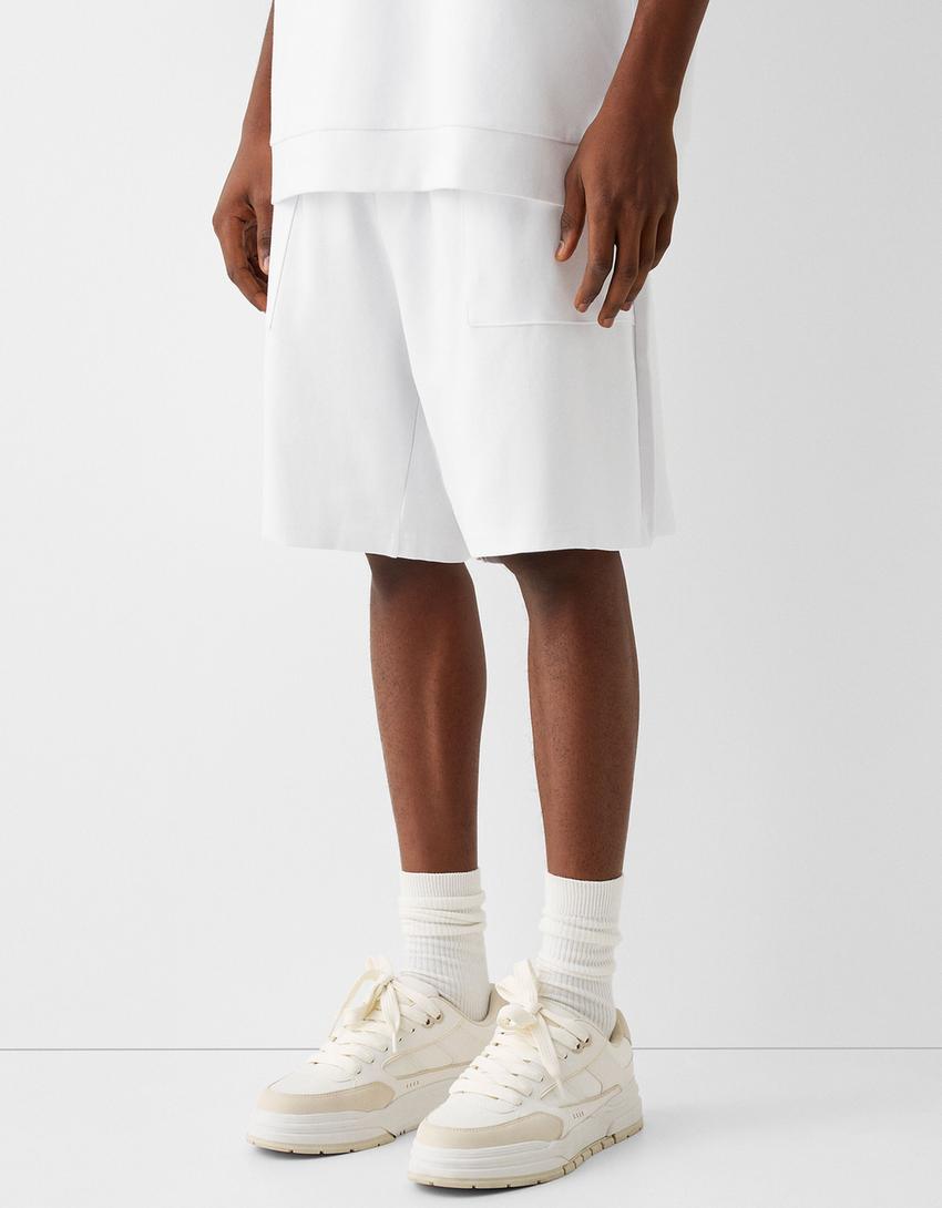 Calções bermuda interlock-Branco-1