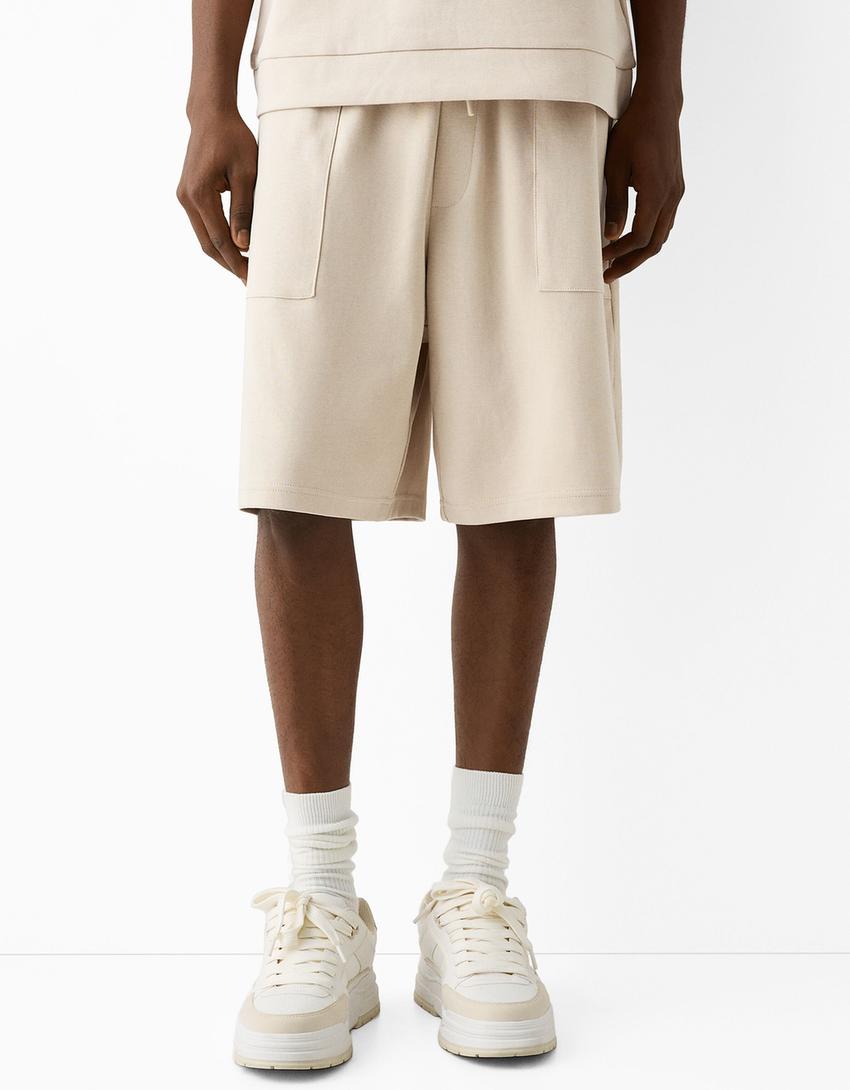 Calções bermuda interlock-Bege-1