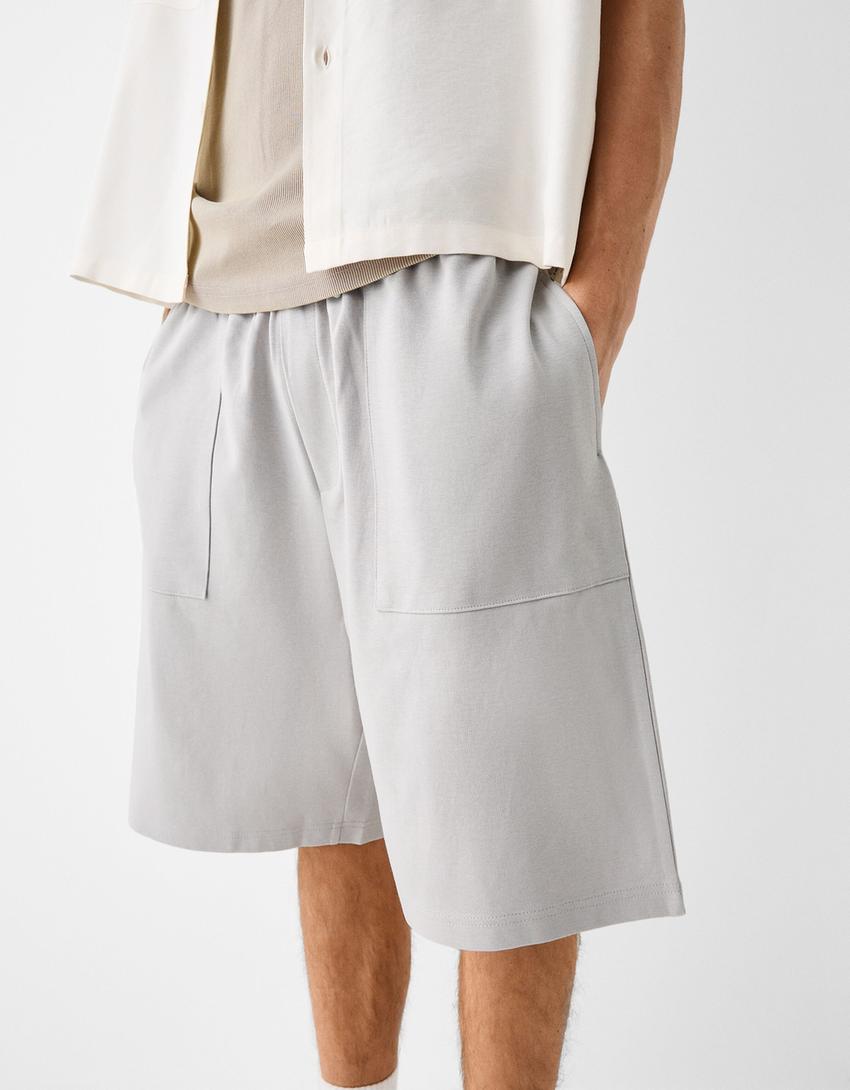 Calções bermuda interlock-Cinza-3