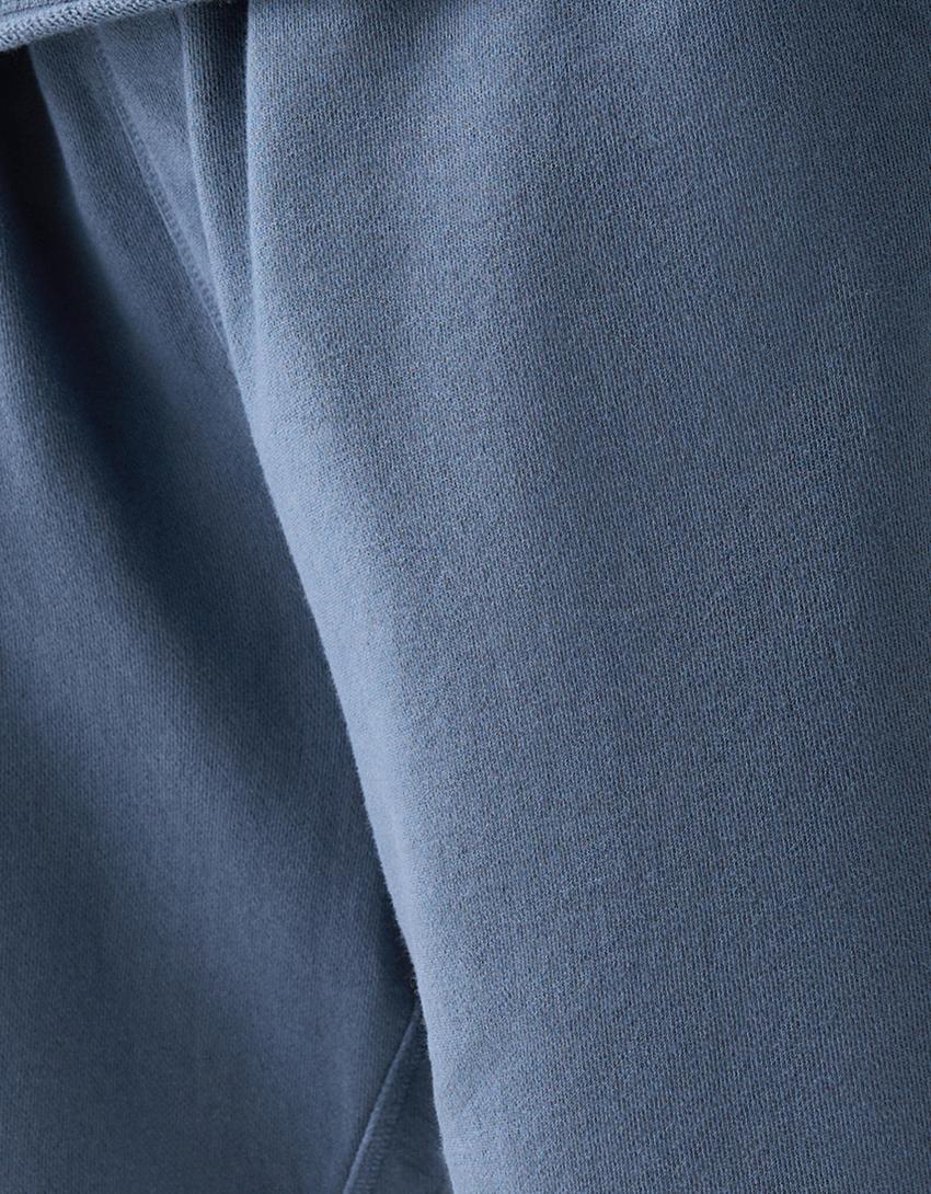 Soluk efektli pamuklu bermuda şort-Koyu mavi-5