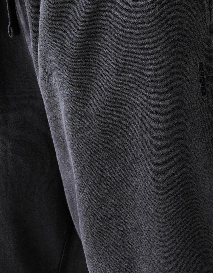 Soluk efektli pamuklu bermuda şort-Siyah-5