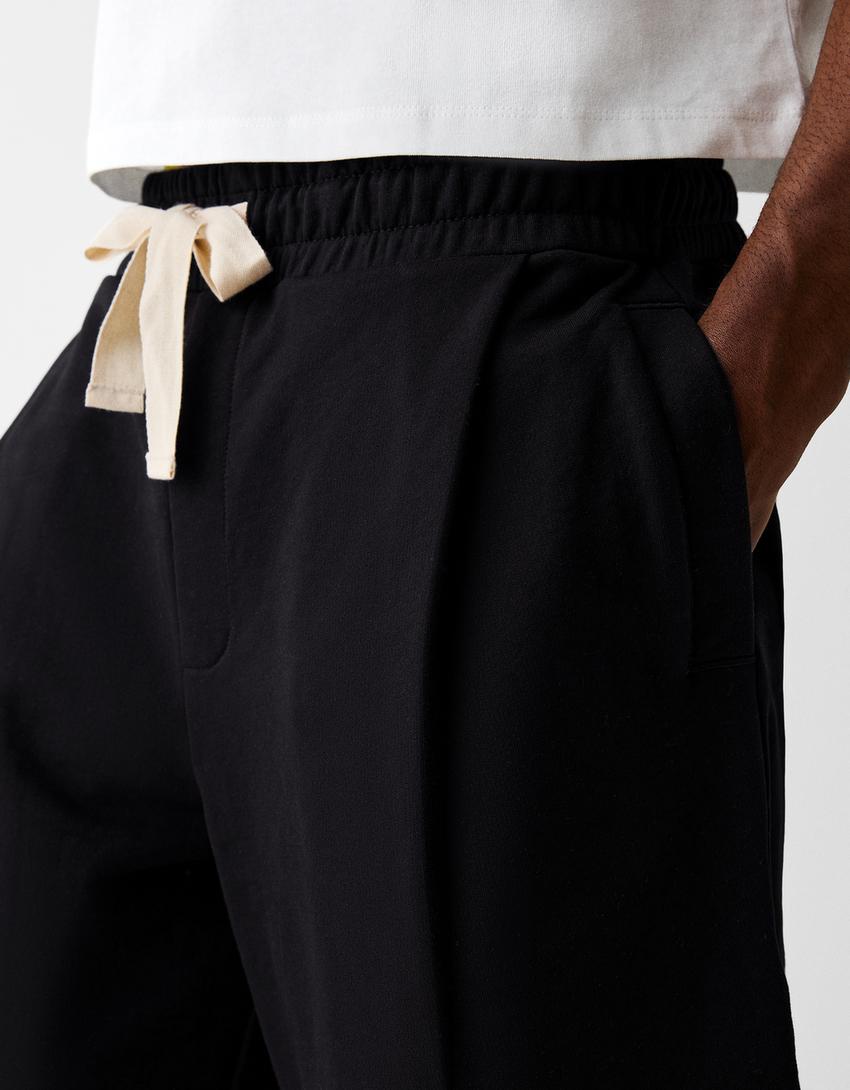 Calções bermuda baggy pinças-Preto-6