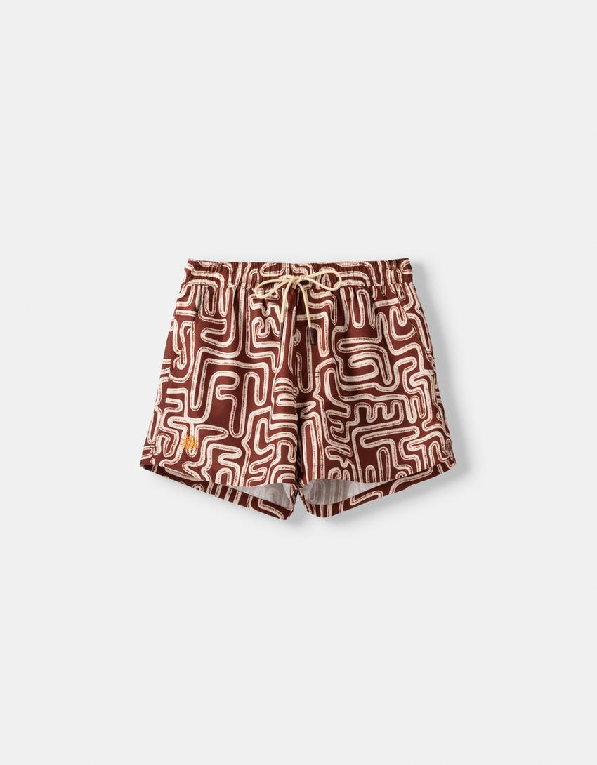 شورت سباحة بطبعة-برتقالي داكن-4