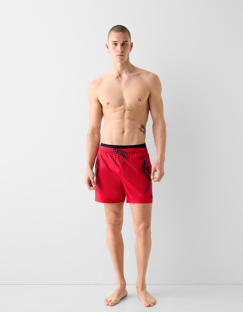 Short de bain sport imprimé-Rouge-0