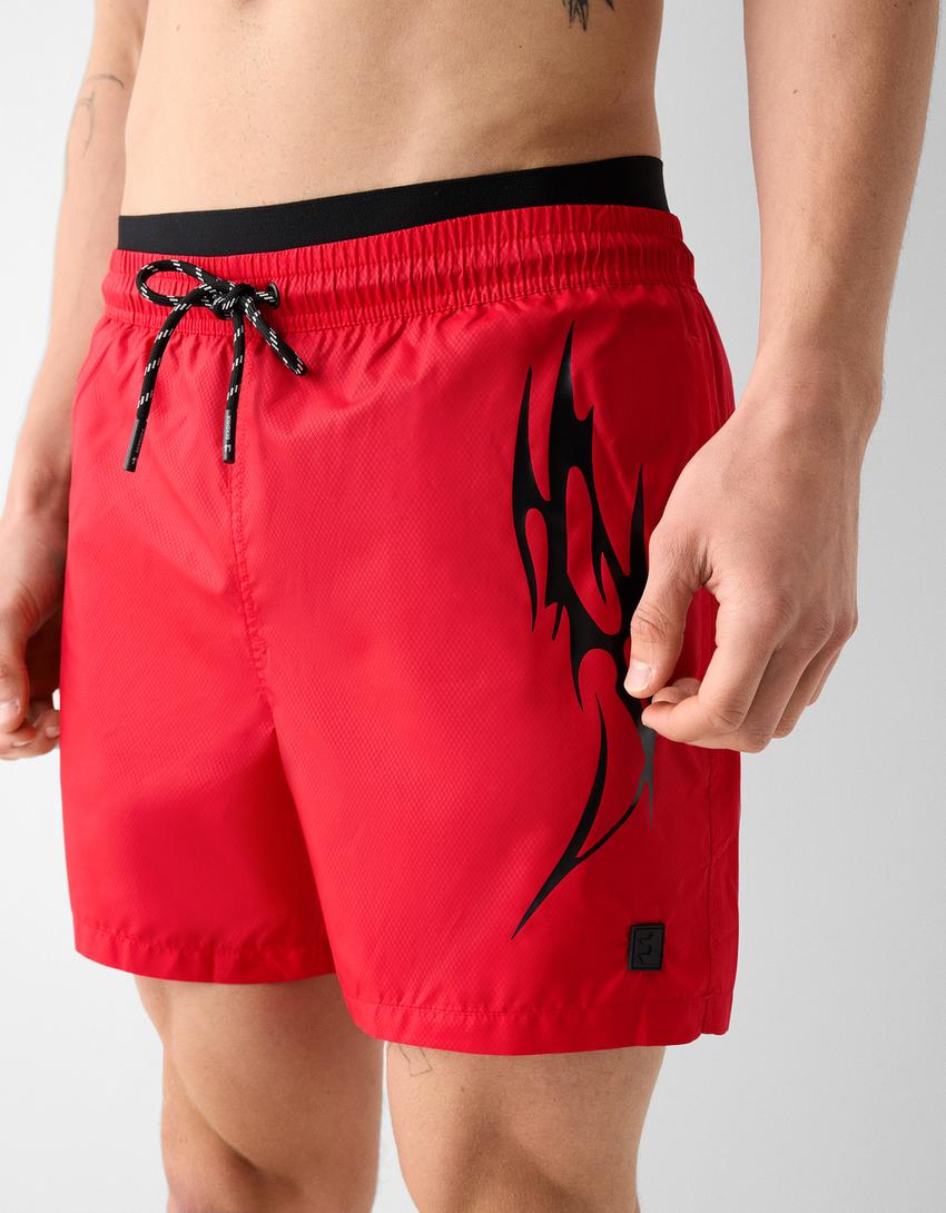 Short de bain sport imprimé-Rouge-3