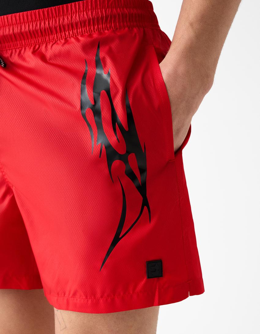 Short de bain sport imprimé-Rouge-5