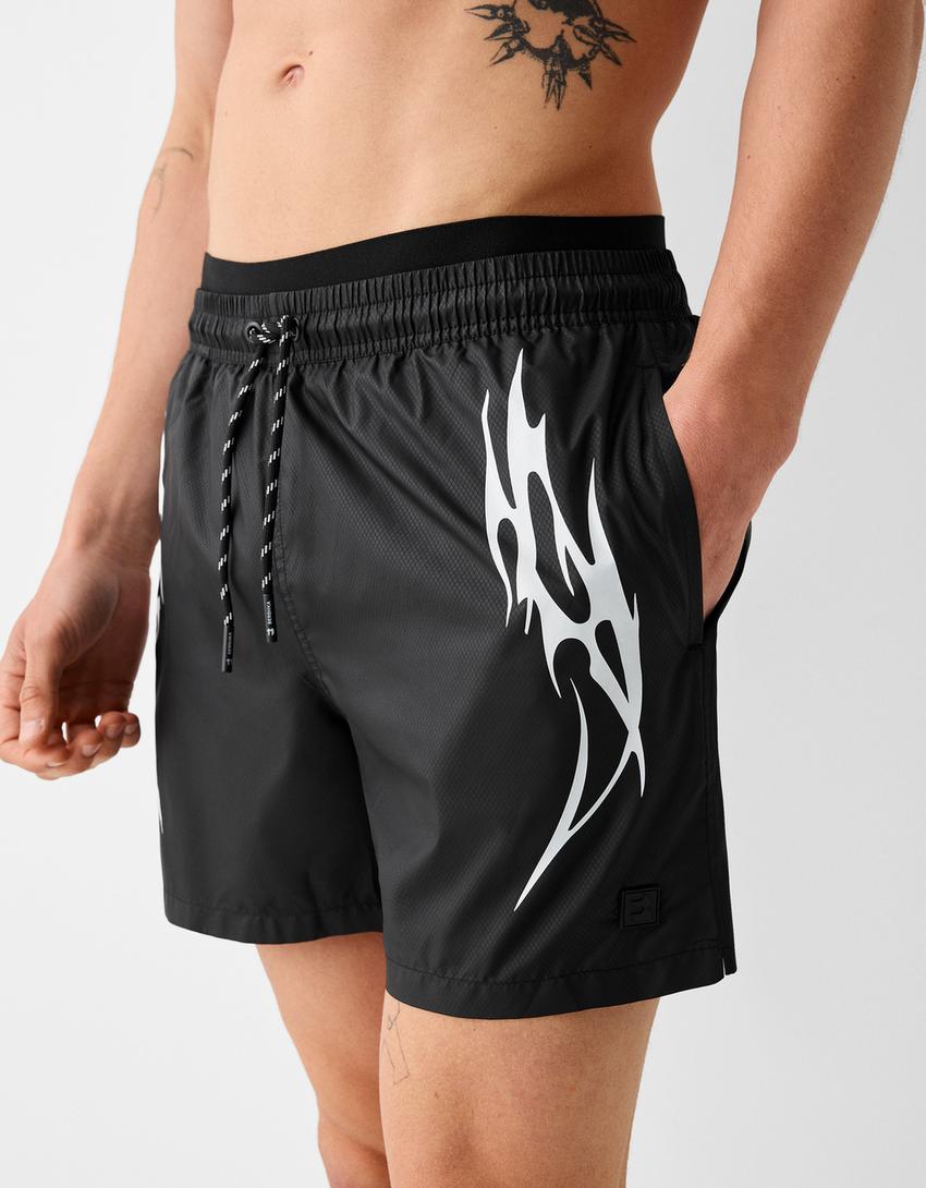 Fato de banho desportivo estampado-Preto-3