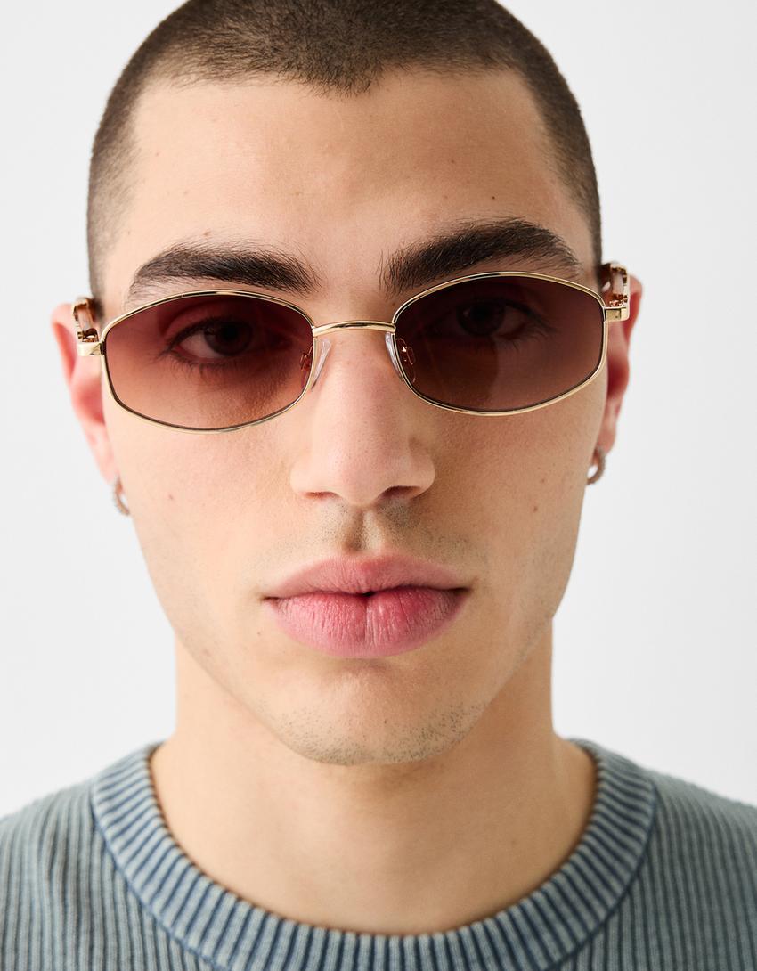 Lunettes de soleil en métal-Marron-3